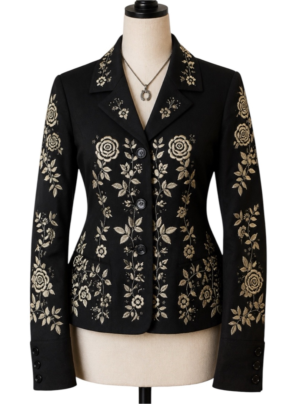 Stetson Women’s Black Ivory Floral Embroidered Western Blazer Jacket Size XL